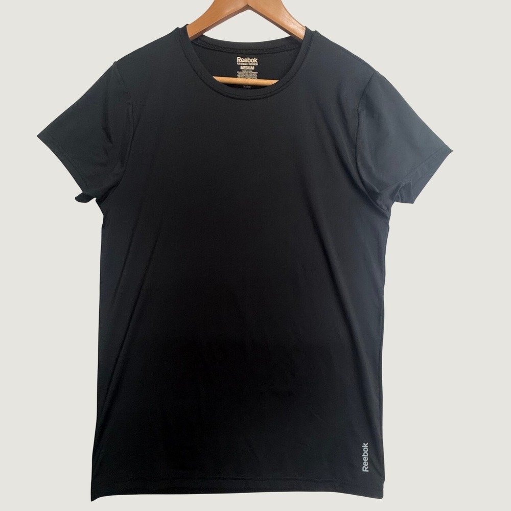 Reebok Womens M Black Performance Athletic T Shirt Stretch Workout Gym Top